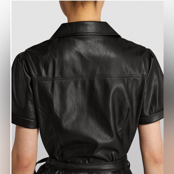 NWT $269 PAIGE Lowen Tie Waist Faux Leather Dress in Black, size X-Small! - Picture 6 of 8